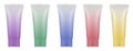 Set of multicolored gradient tubes. 3d mockup. Rainbow palette. Purple, blue, green, yellow and red colors Royalty Free Stock Photo